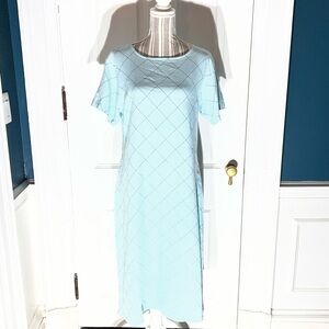 Kiko Comfortable Clothing blue linen button back striped dress medium D378